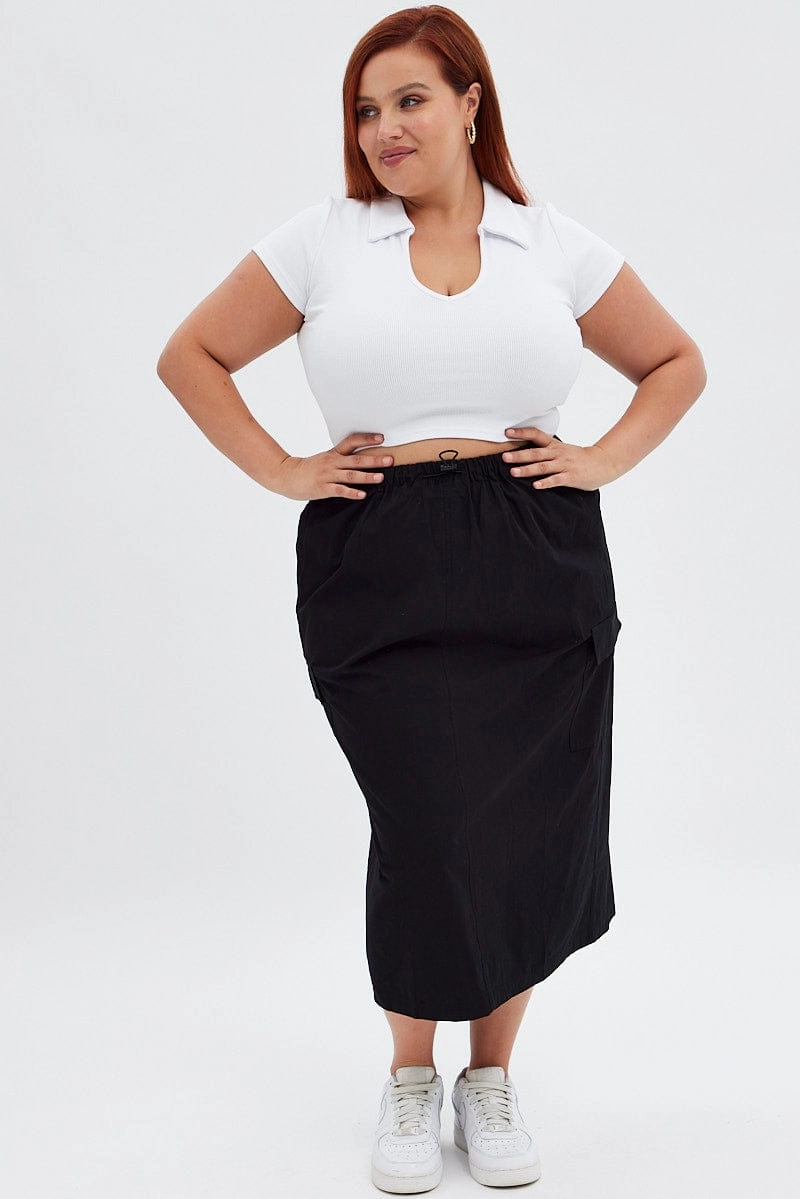 Signature Line Black Parachute Midi Skirt