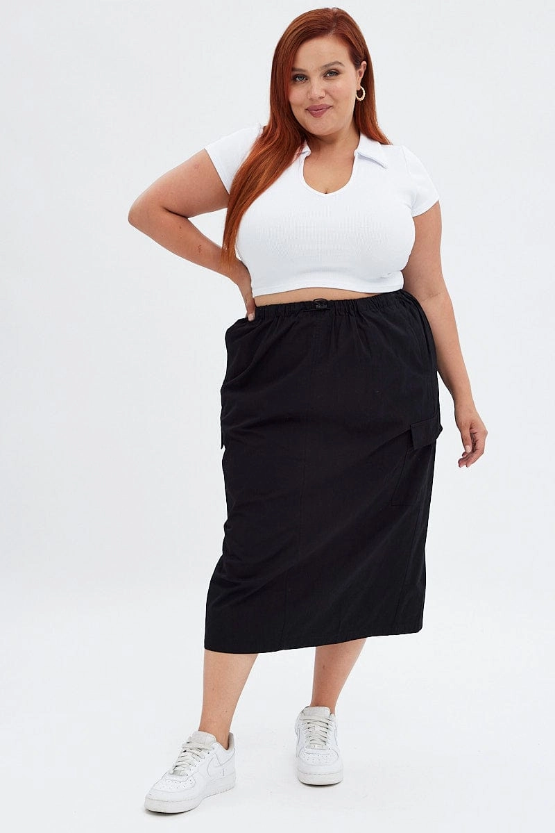 Black Parachute Midi Skirt Sleek Appeal