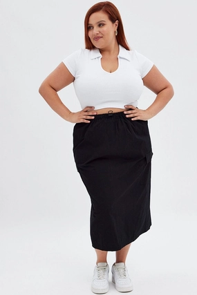 Signature Line Black Parachute Midi Skirt
