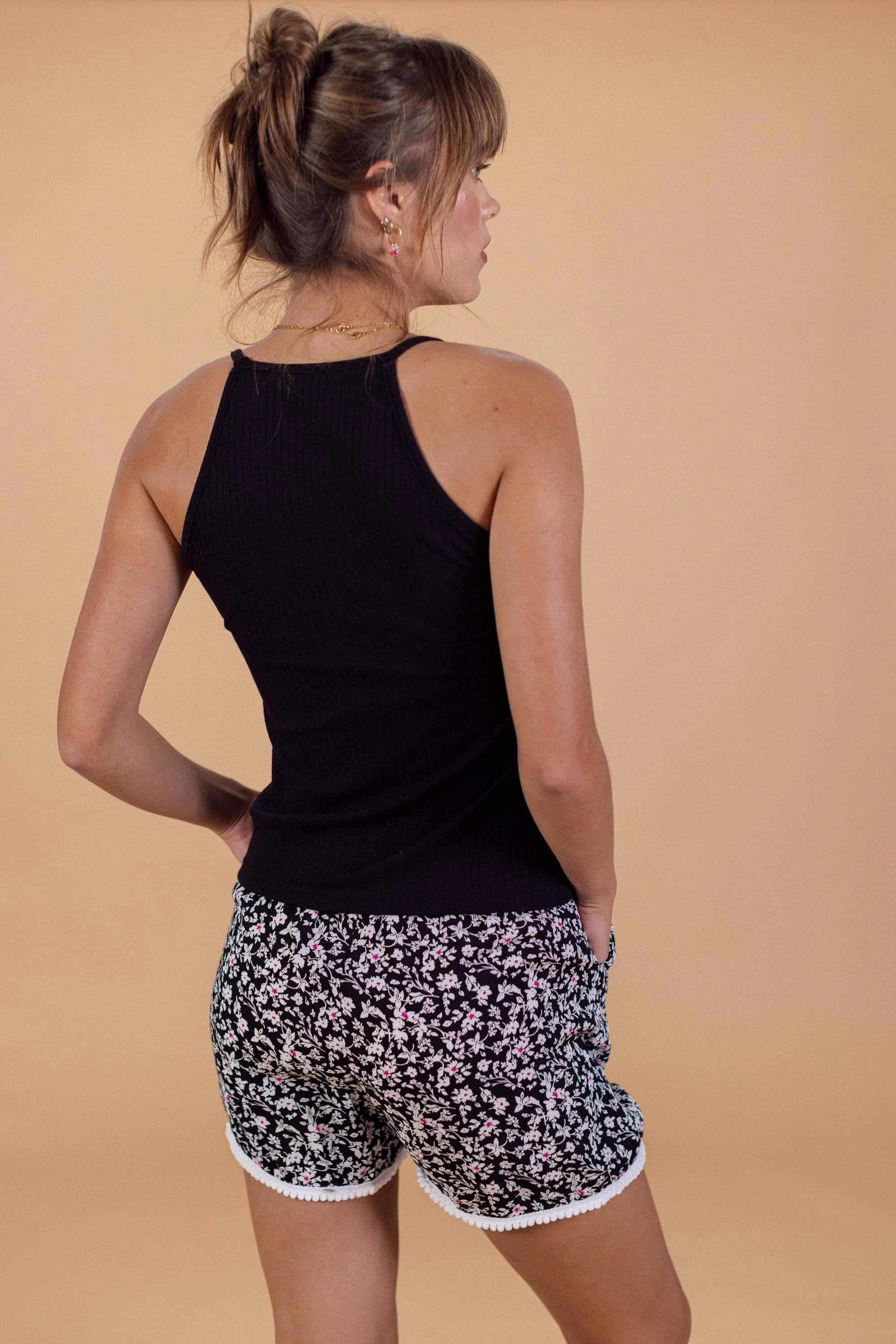Flatlock Seam Technique Loose Tee Top Chica Black