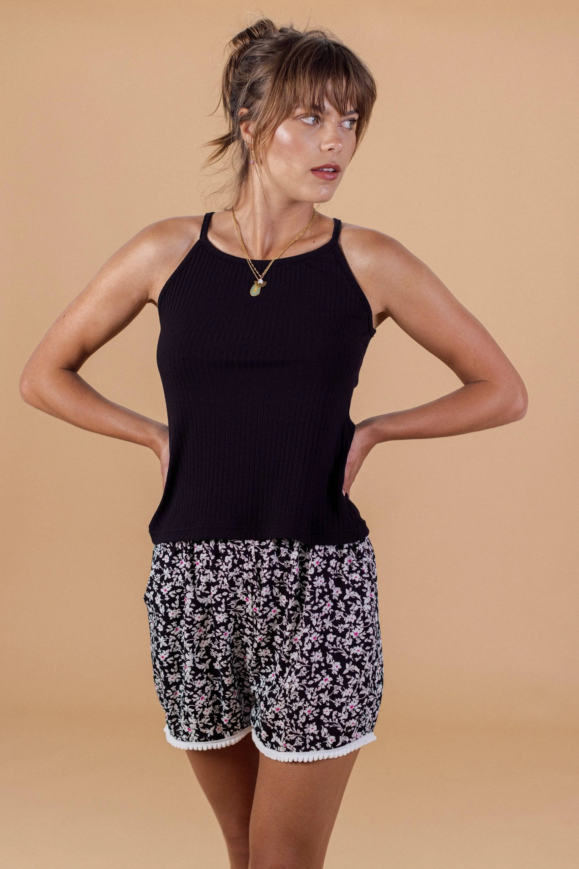 Smooth Interior Lining Four Way Stretch Material Top Chica Black