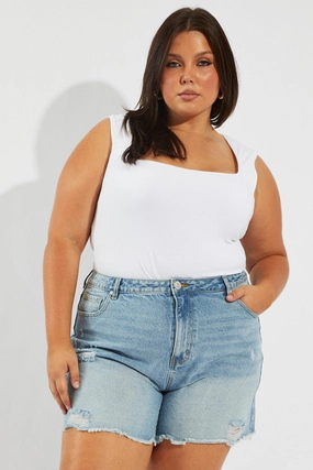 Denim Relaxed Shorts High Rise Reflective details media industry