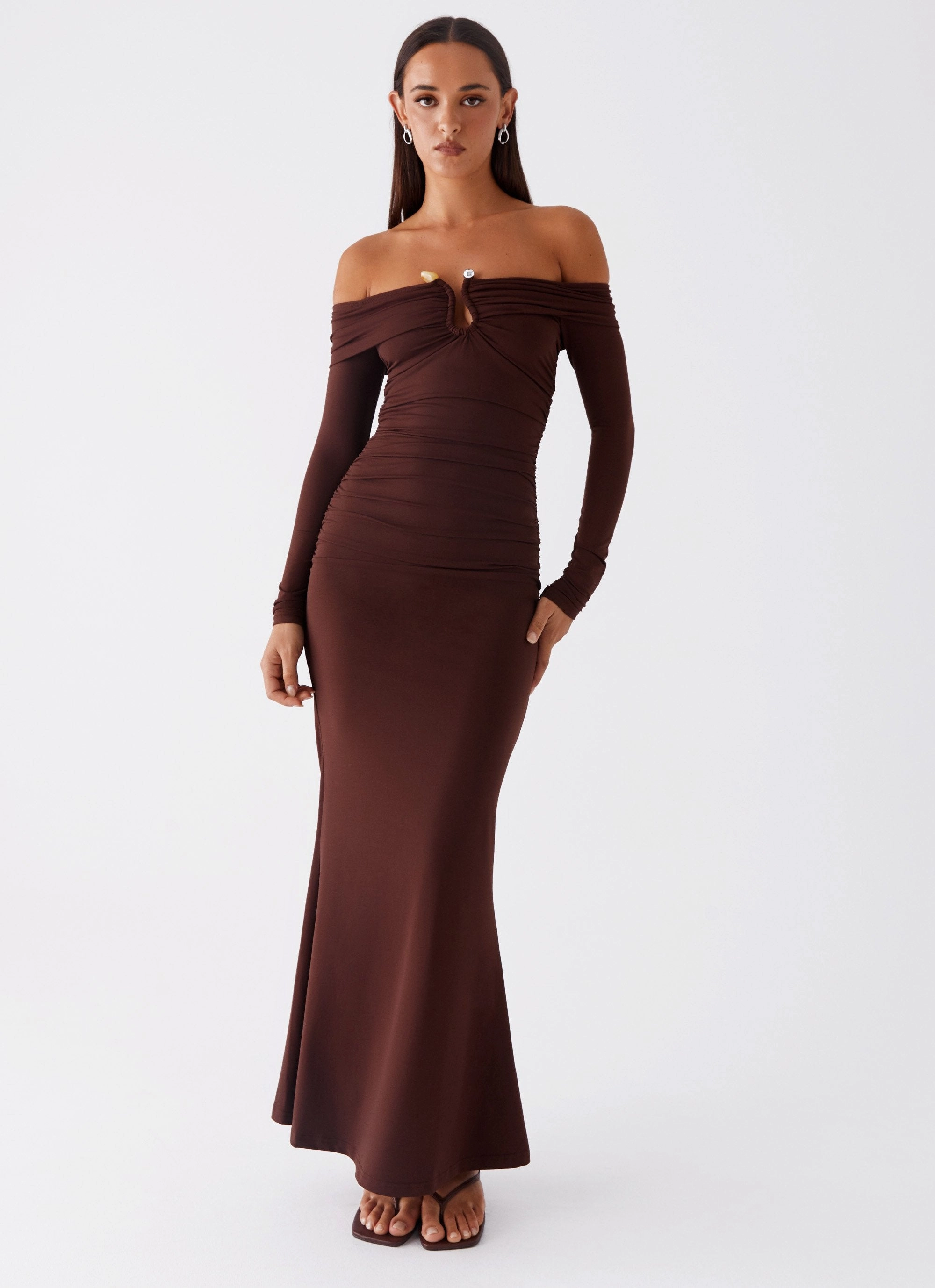 New Spirit Relaxed Style Wear Rudy Long Sleeve Maxi Dress - Chocolate