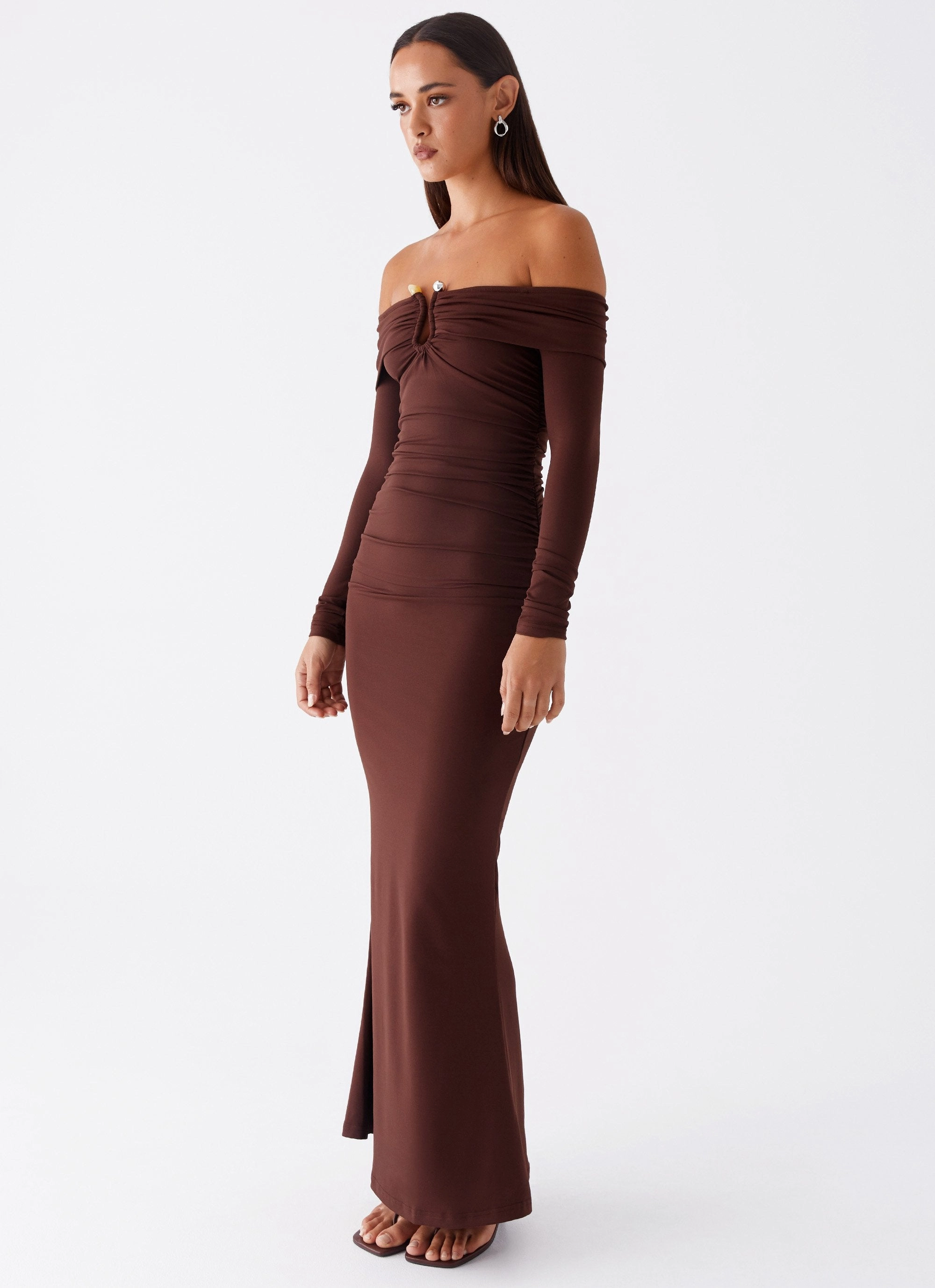 Soft-Lining Comfortable shift dress Rudy Long Sleeve Maxi Dress - Chocolate