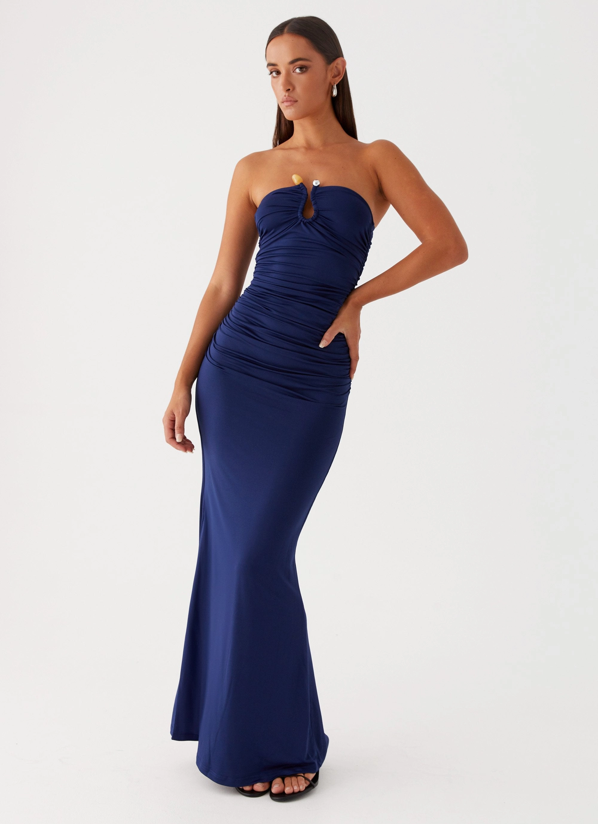 Rudy Maxi Dress - Navy Trendy wrap gown Classic Waistband