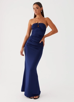 Rudy Maxi Dress - Navy Trendy wrap gown Classic Waistband
