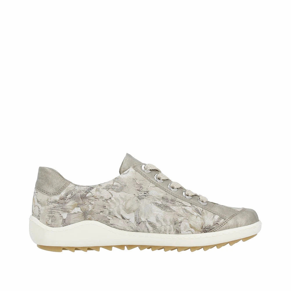 Remonte by Rieker Women's Liv II Sneakers - Pearle/Beige Metallic Sporty Detail Ventilated Side