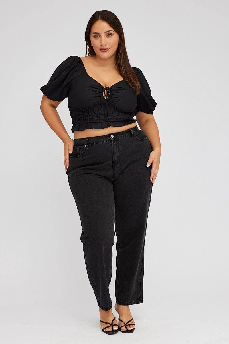 Black Mom Jeans High Rise Go Out Style Stretch Road Trip Brunch Outfit