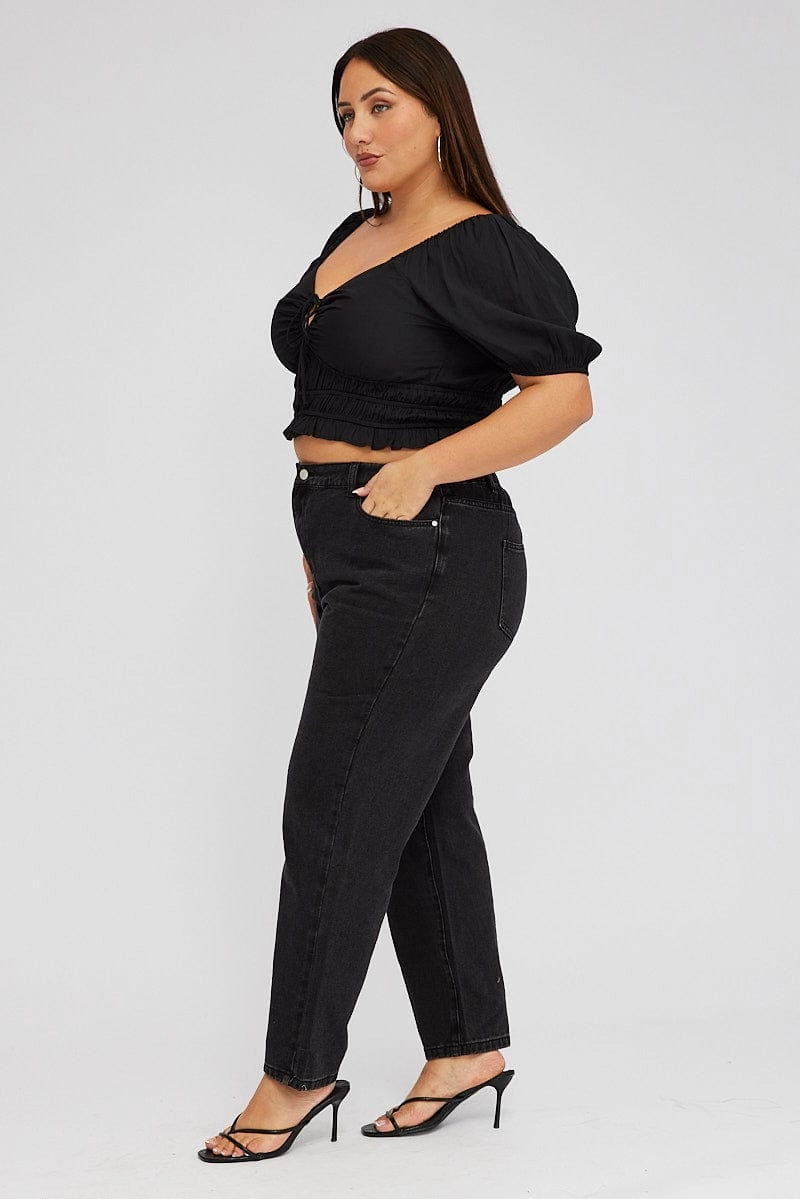 Daily Uniform Spring Attire Black Mom Jeans High Rise