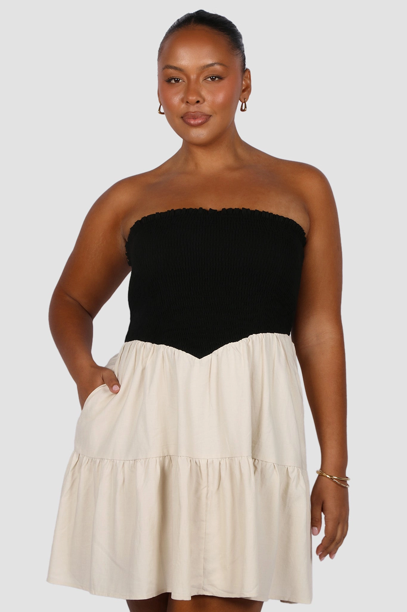 RYLIN DRESS NEUTRAL/BLACK Vintage Style