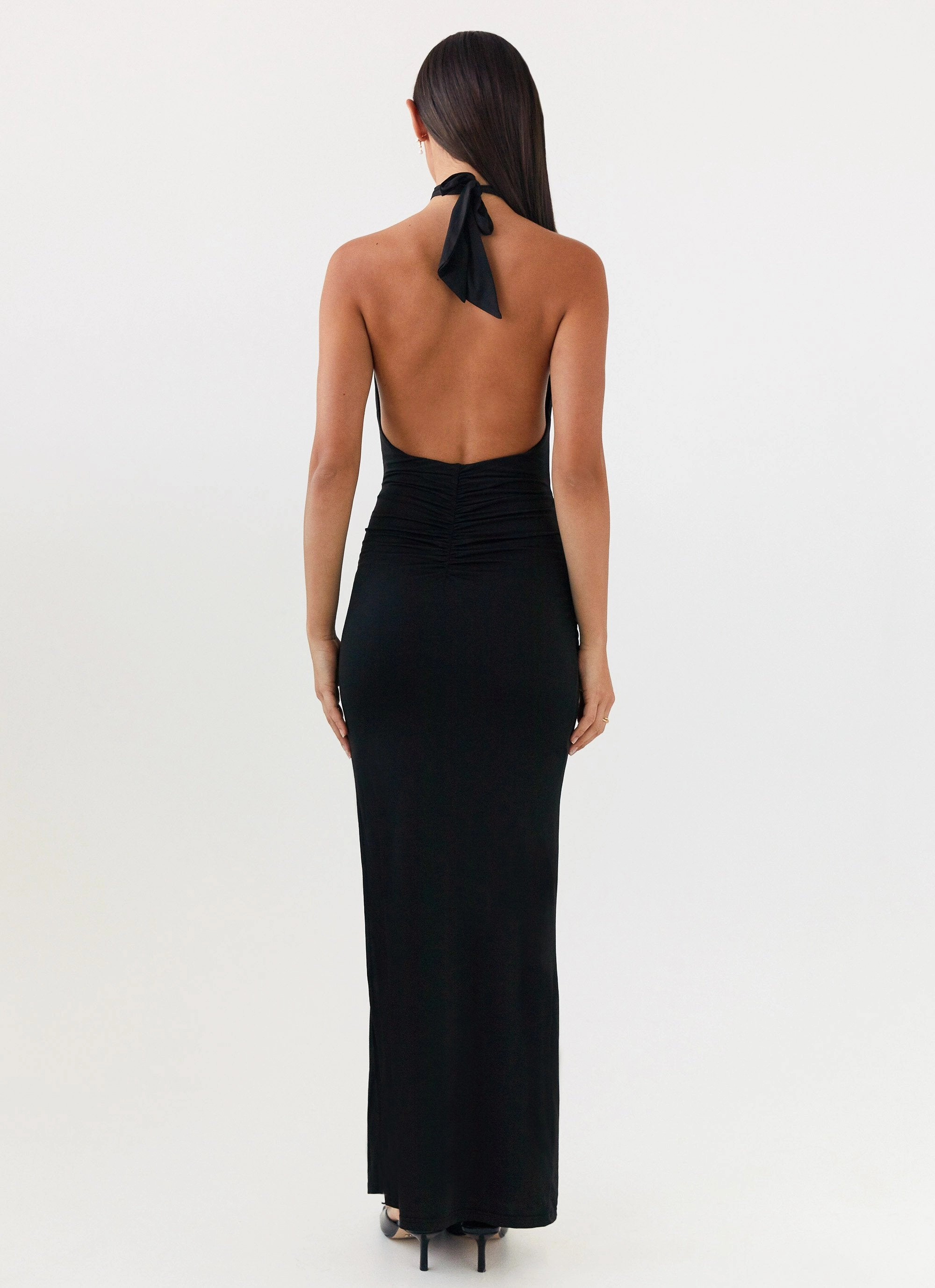 Samara Halterneck Maxi Dress - Black Cool Draping
