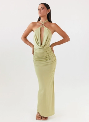 Recycled-Material Samara Halterneck Maxi Dress - Sage