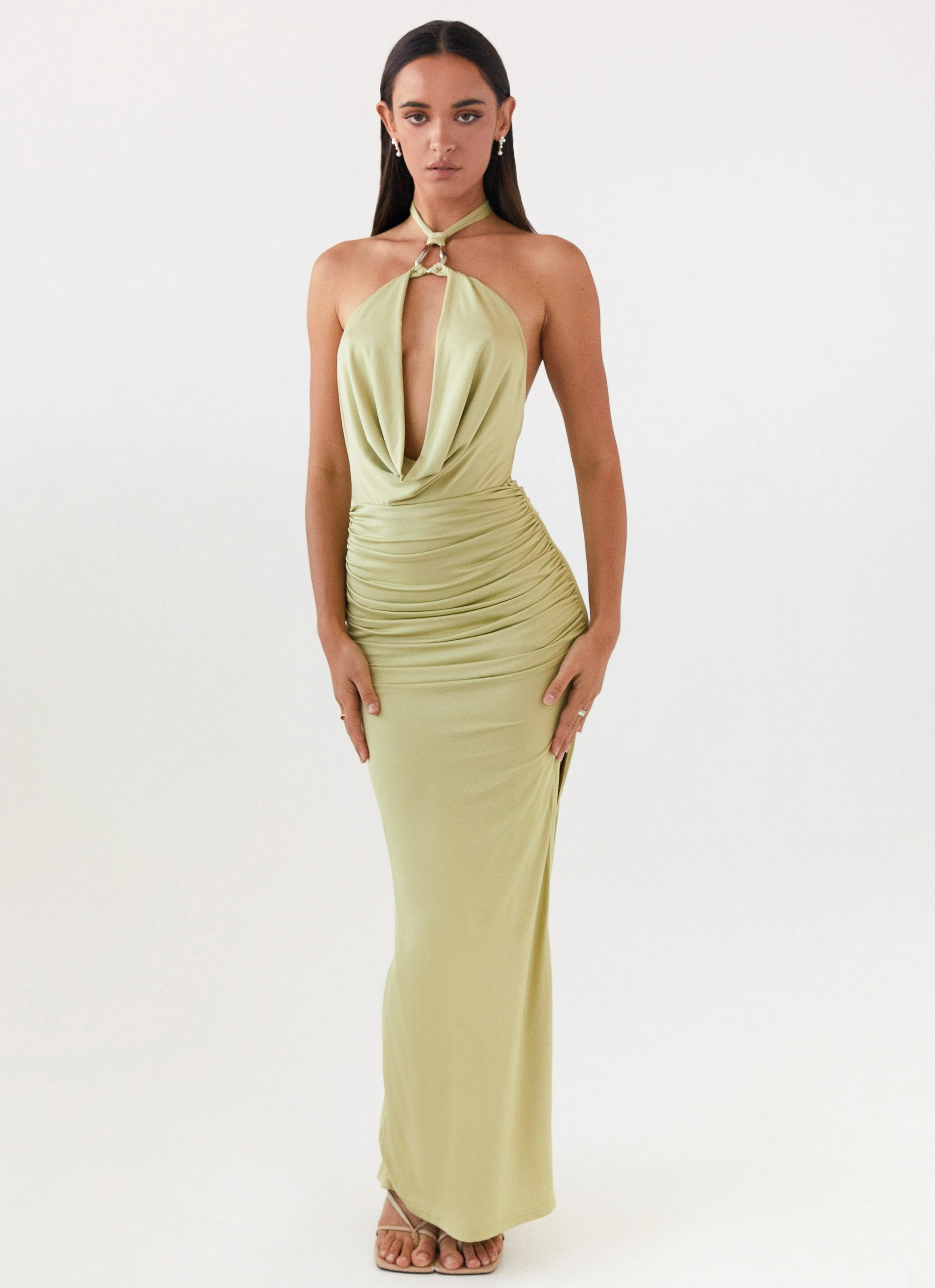 Samara Halterneck Maxi Dress - Sage Refined Presence Grace Base