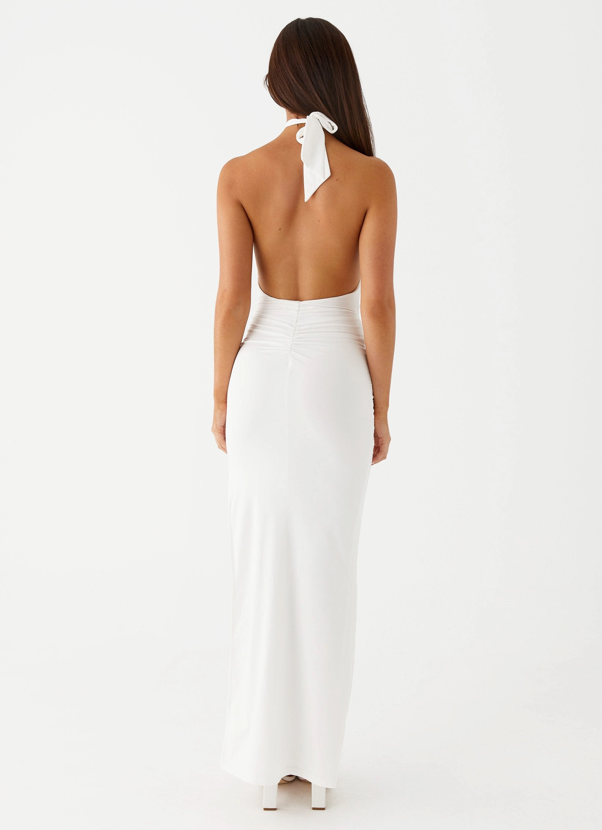 Samara Halterneck Maxi Dress - White Silky Mood