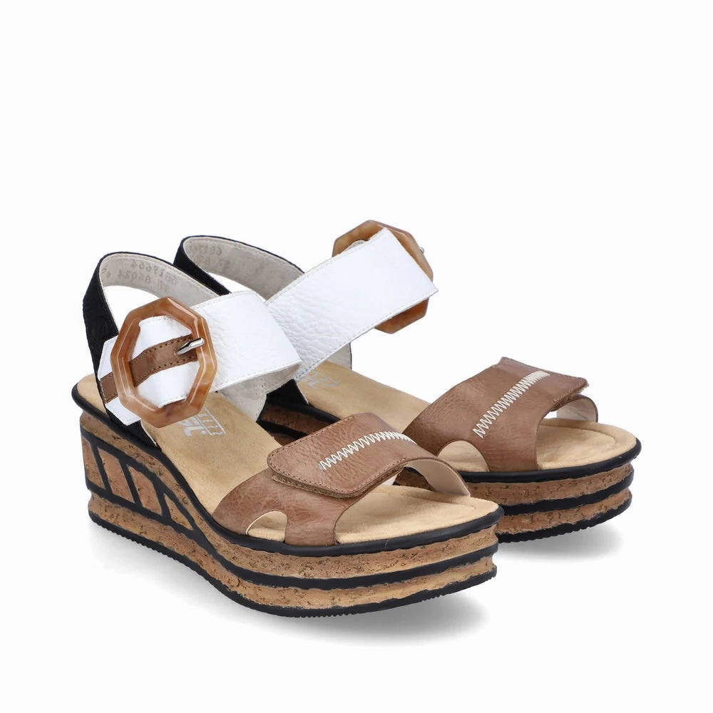 All-day Comfort Shoes Rieker Women's Rose Platform Wedge Sandals - Leinen/Weiss/Schwarz