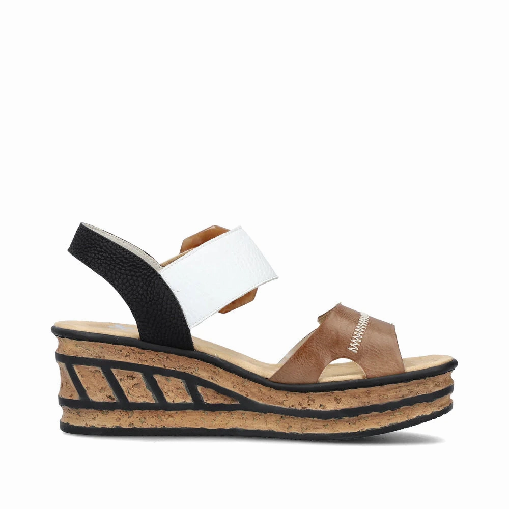 Clean Lines Footwear for Vacation Rieker Women's Rose Platform Wedge Sandals - Leinen/Weiss/Schwarz