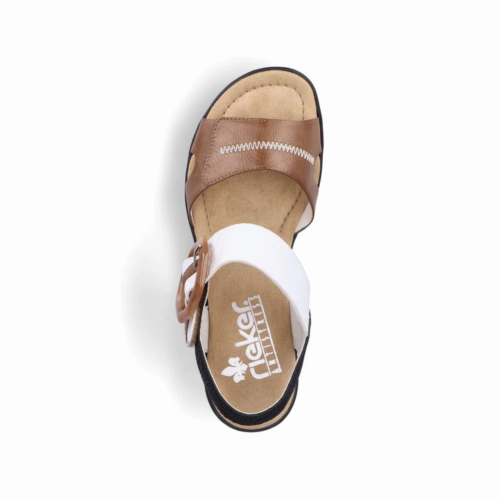 Rieker Women's Rose Platform Wedge Sandals - Leinen/Weiss/Schwarz Airflow Optimized Design Lightweight Outsole