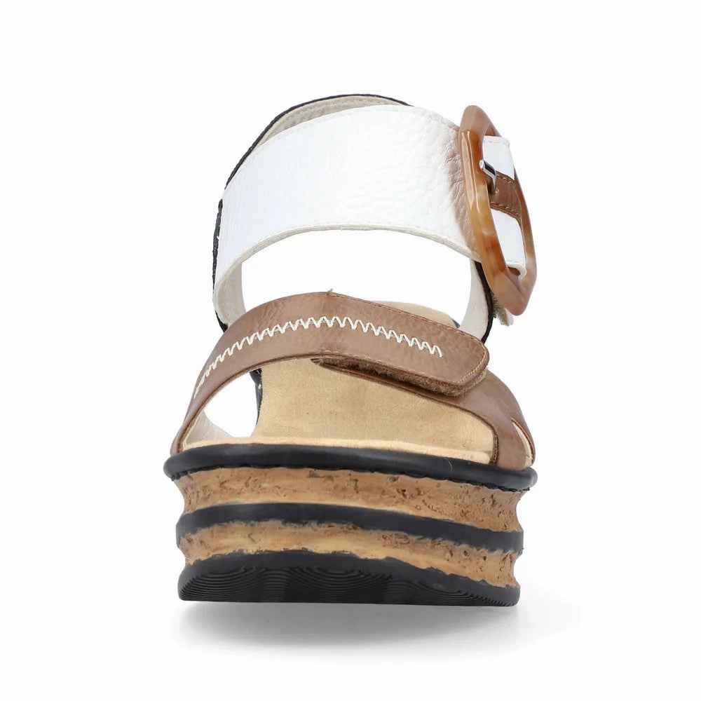 Cool Texture Rieker Women's Rose Platform Wedge Sandals - Leinen/Weiss/Schwarz