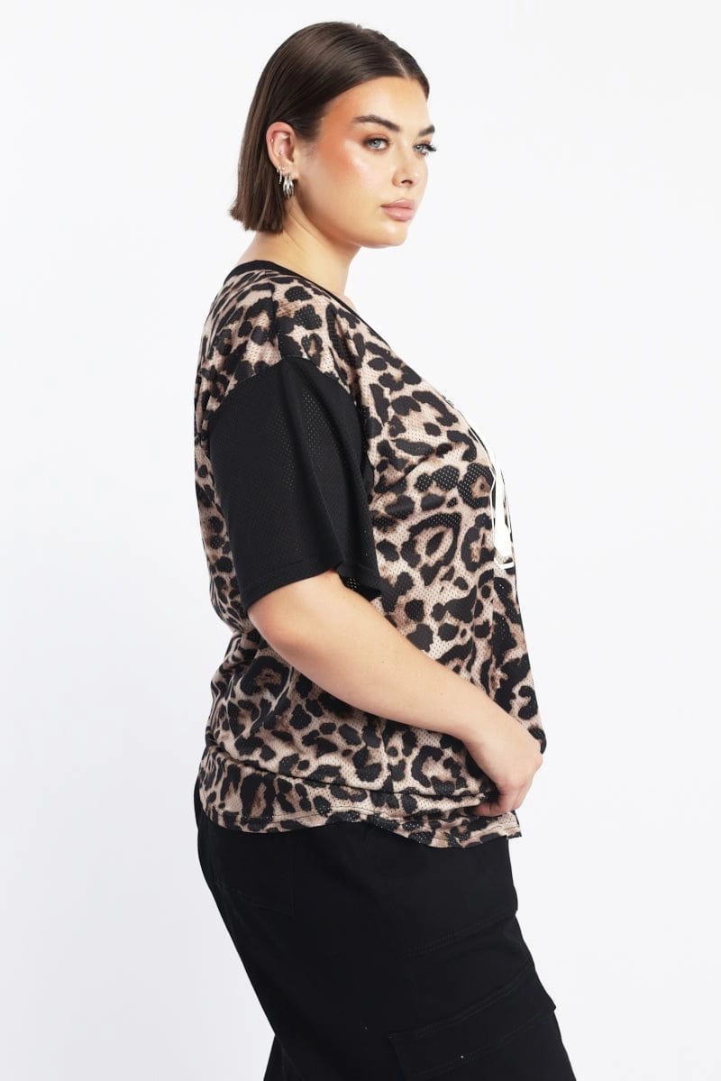 Breathable and Comfortable Black Animal Print Graphic Print Leopard Sport Top