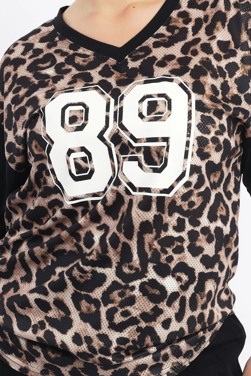 Breathable Wear Fit yoga clothing Black Animal Print Graphic Print Leopard Sport Top