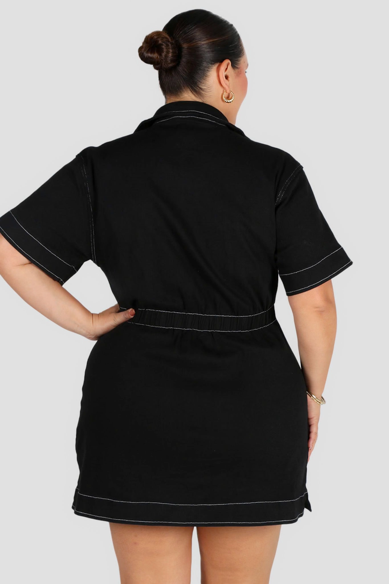 Street Ready Clean Cut SAVEIRA DENIM DRESS CONTRAST STITCH
