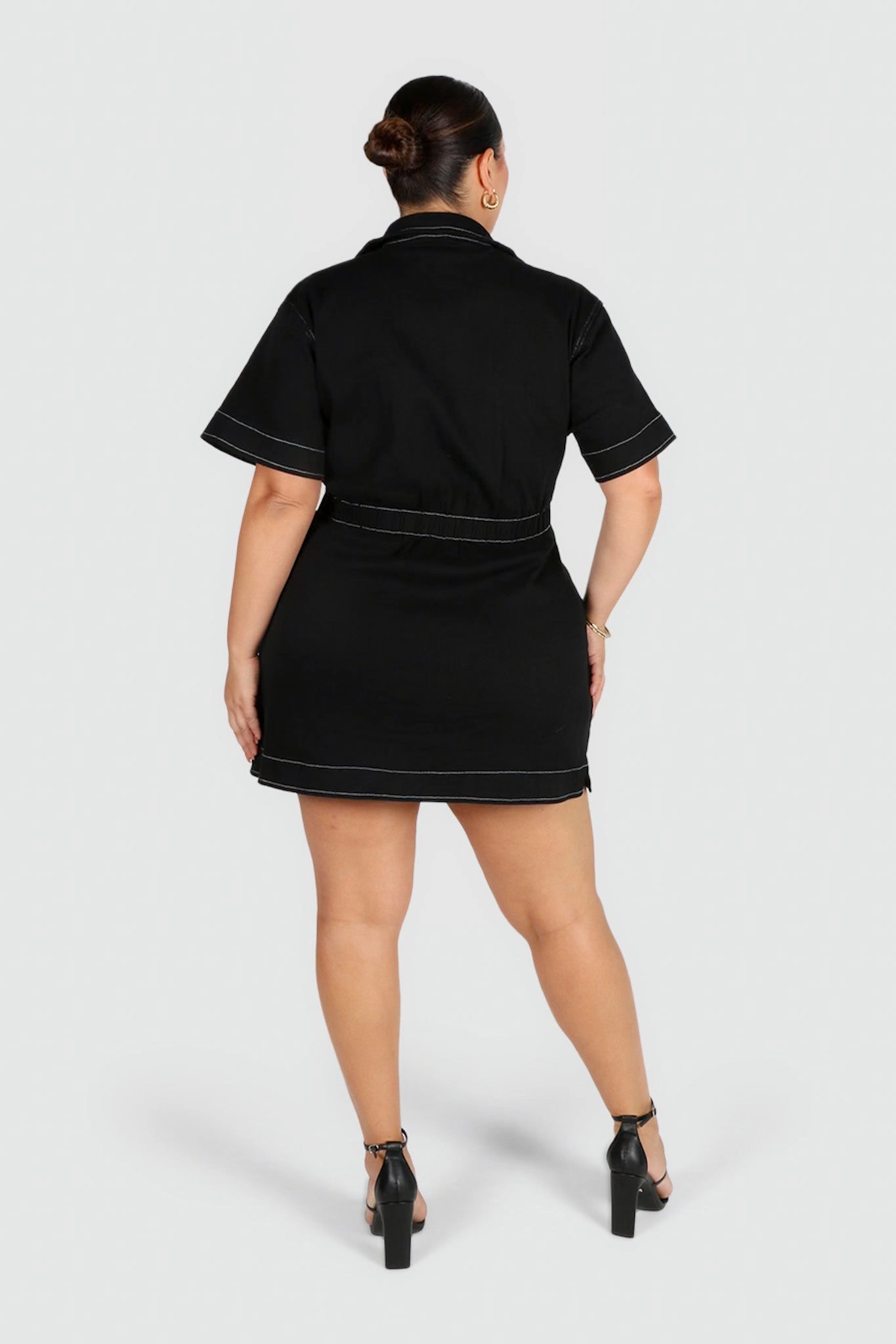 SAVEIRA DENIM DRESS CONTRAST STITCH Abstract Pattern