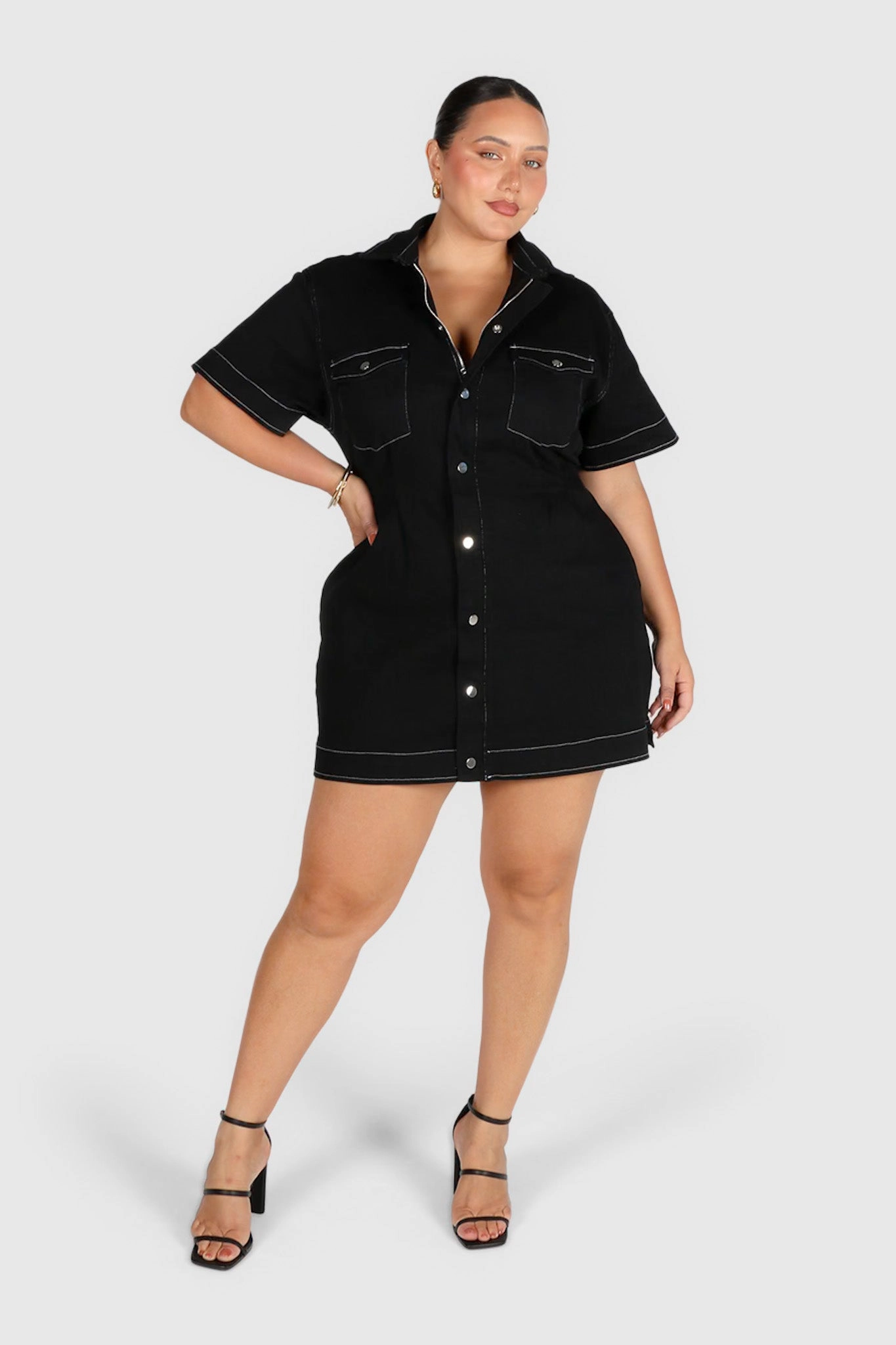 Polished Appearance SAVEIRA DENIM DRESS CONTRAST STITCH