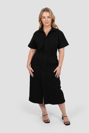 SAVEIRA DENIM MIDI DRESS BLACKOUT Evening Event