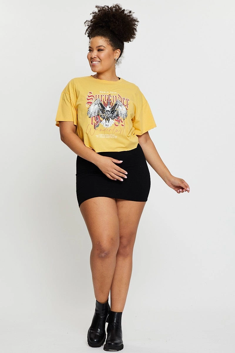 Boat Neck Quick Dry Wear Fit Yellow Crop T-shirt World Tour Short Sleeve Cotton Semi