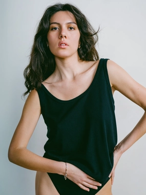 Scoop Tank, Regen Silk Noil Jersey, Black Low Impact Dye