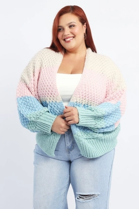 Mesh Venting Flex Fit Design Multi Stripe Oversized Knit Cardigan