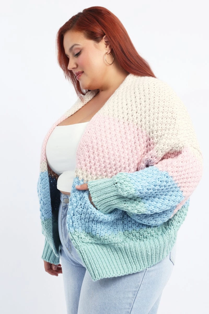 Layer Piece Multi Stripe Oversized Knit Cardigan