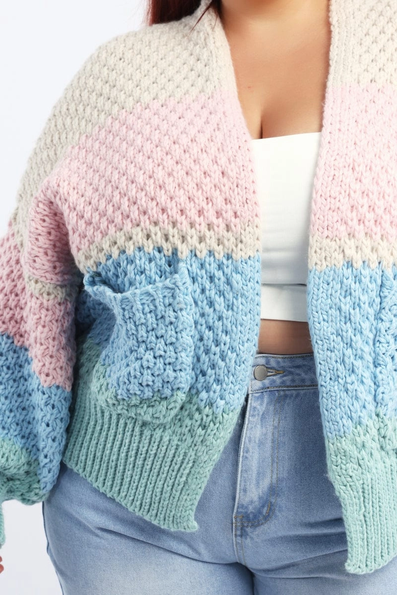 wrinkle free finish Multi Stripe Oversized Knit Cardigan