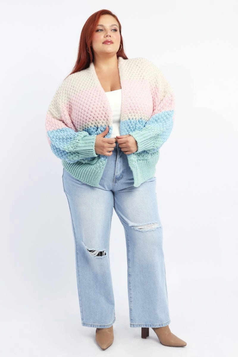 Anti Glare Trim Ultraviolet Protection Multi Stripe Oversized Knit Cardigan