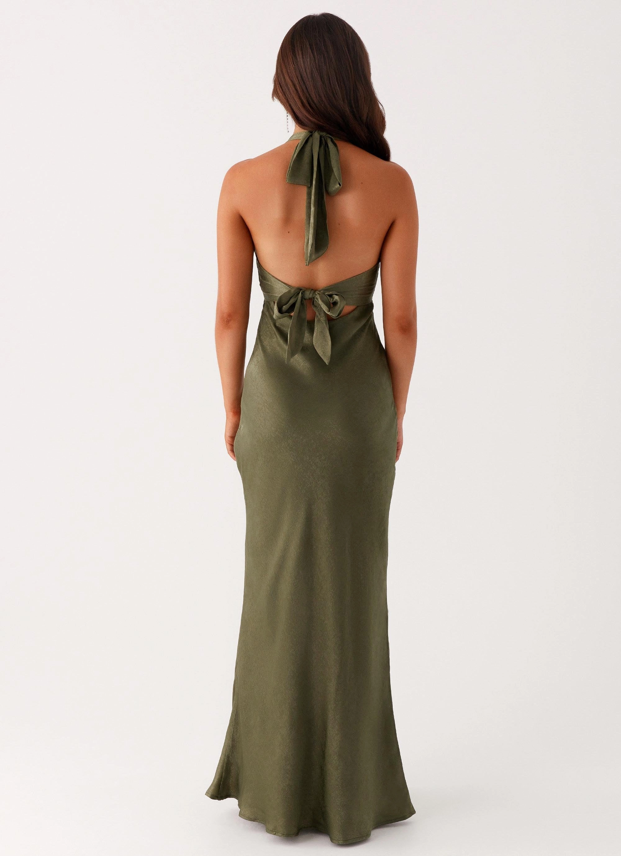 Elegant Appearance Natural Layers Heavy Hearted Satin Maxi Dress - Khaki