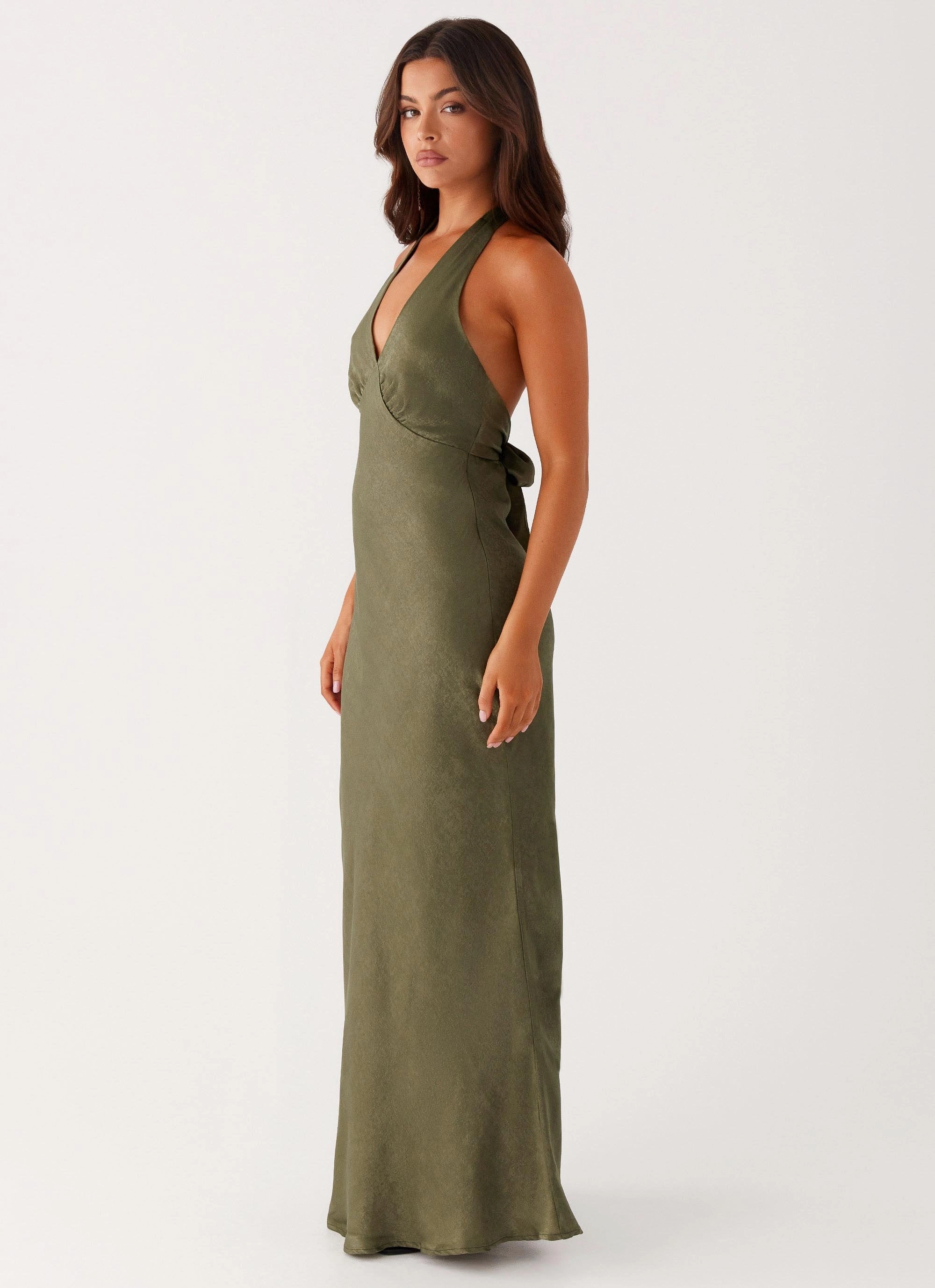 Heavy Hearted Satin Maxi Dress - Khaki Relaxed Comfort Look