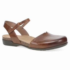 Dansko Women's Rowan Waxy Burnished Leather Sandal - Tan Supportive