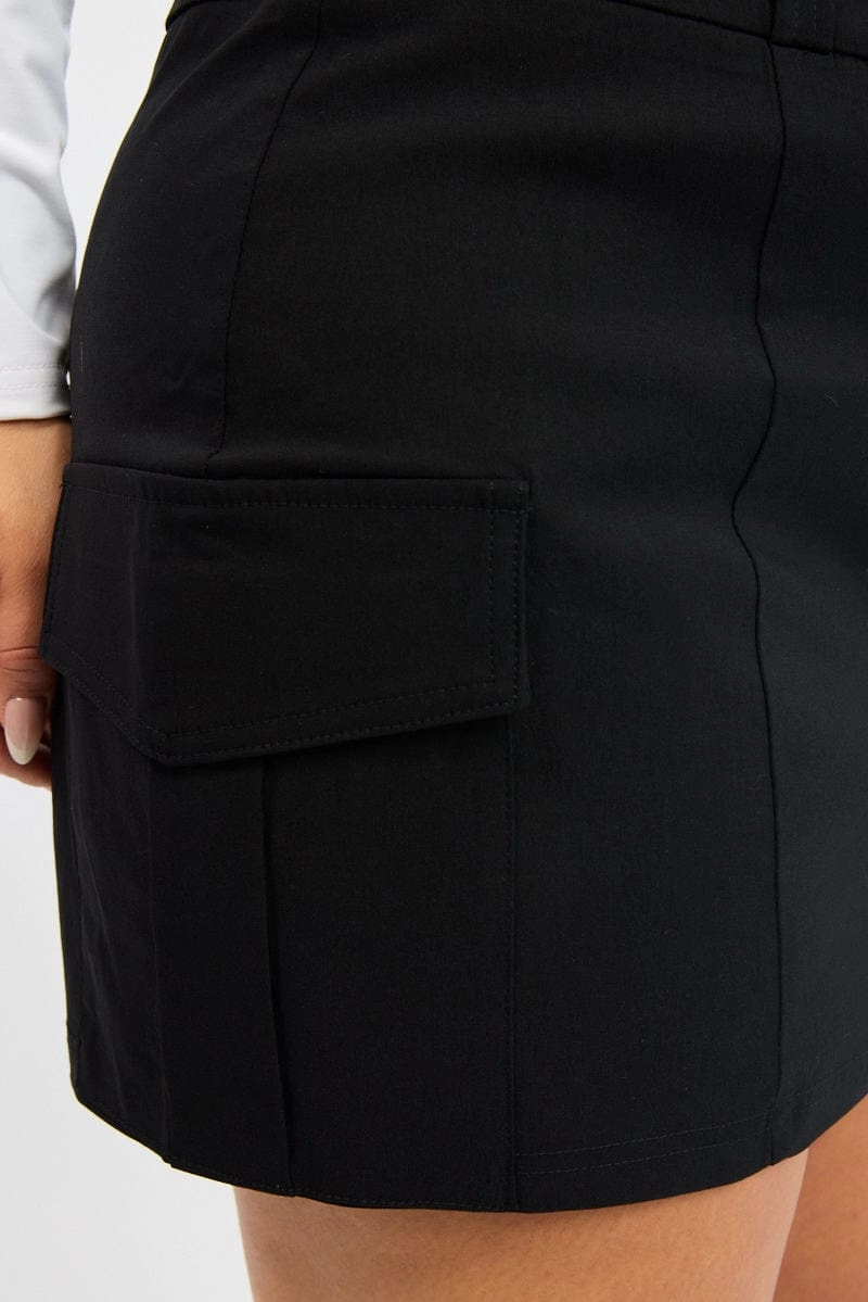 Sleek Vibe Black Bengaline Cargo Skorts Skirt
