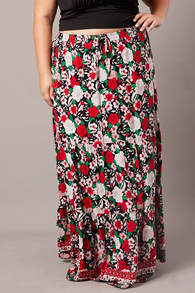 Black Boho Maxi Skirt High Waist Tiered Chill Wear