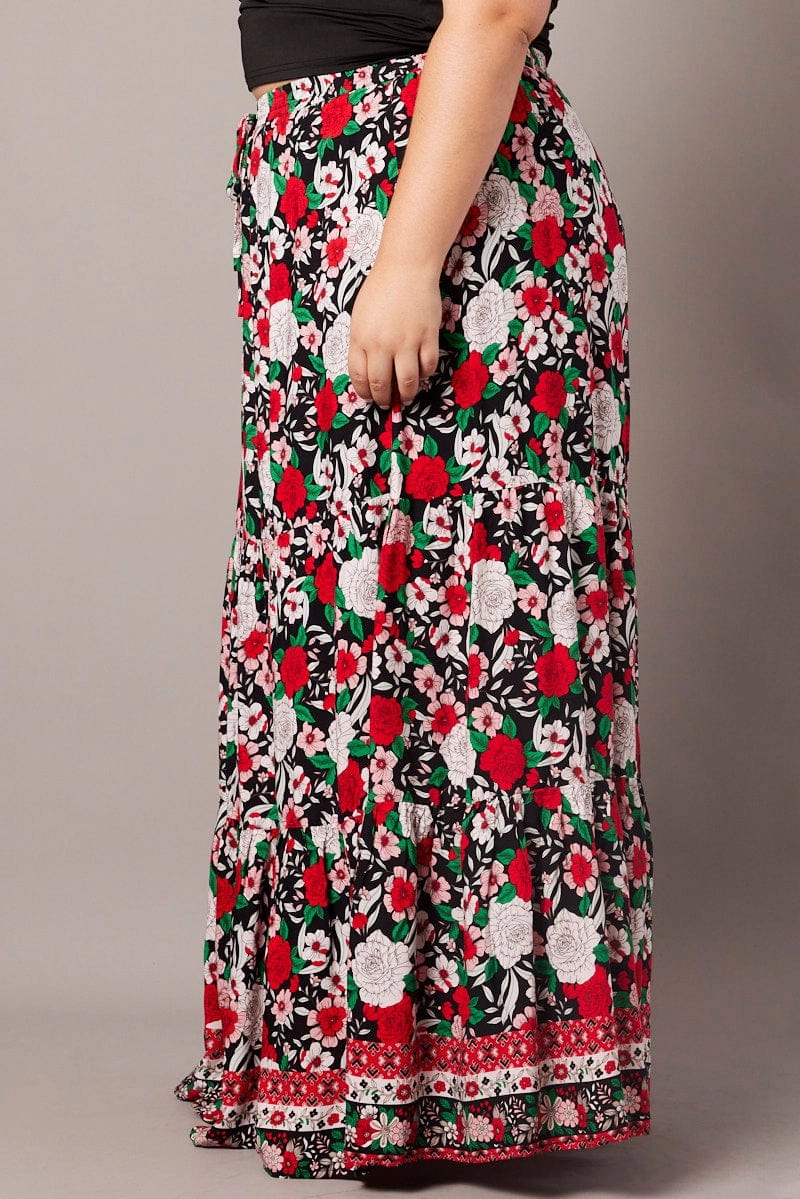 Black Boho Maxi Skirt High Waist Tiered Light Flow Active Wear