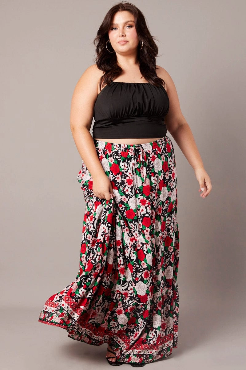 Black Boho Maxi Skirt High Waist Tiered Occasion Dressing A Line Cut
