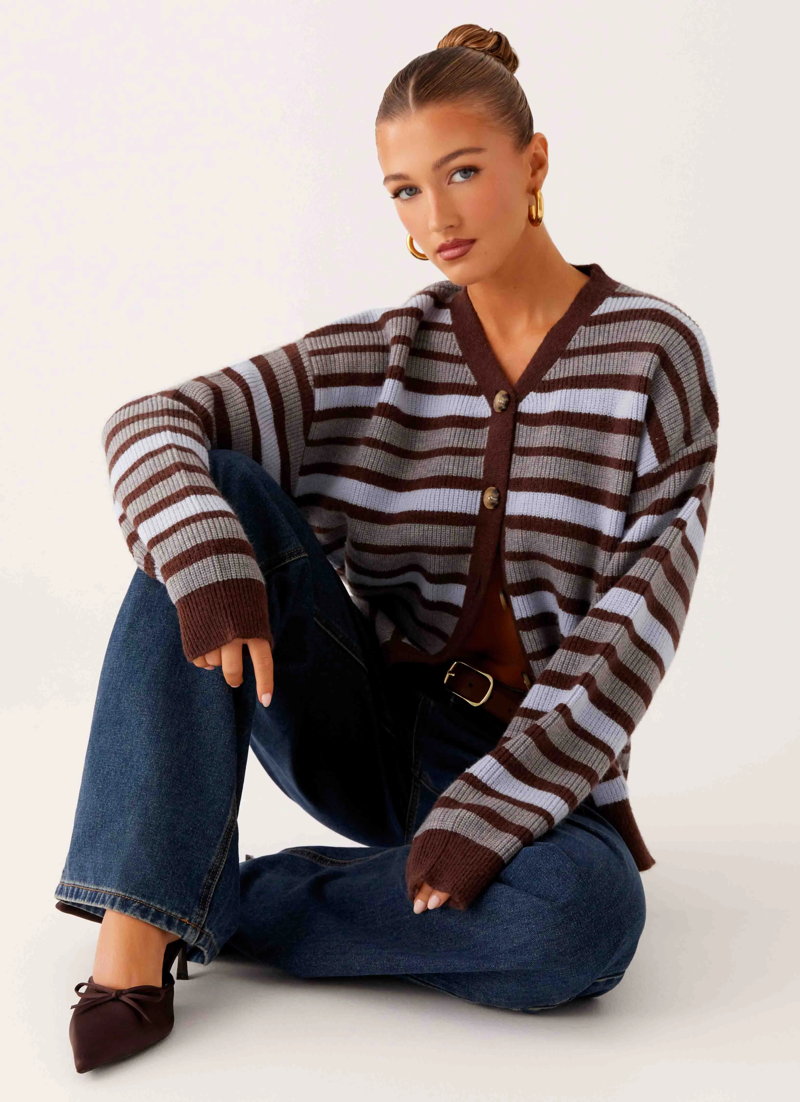 ZipperClosure Water Resistant Charlie Oversized Cardigan - Tawny Stripe