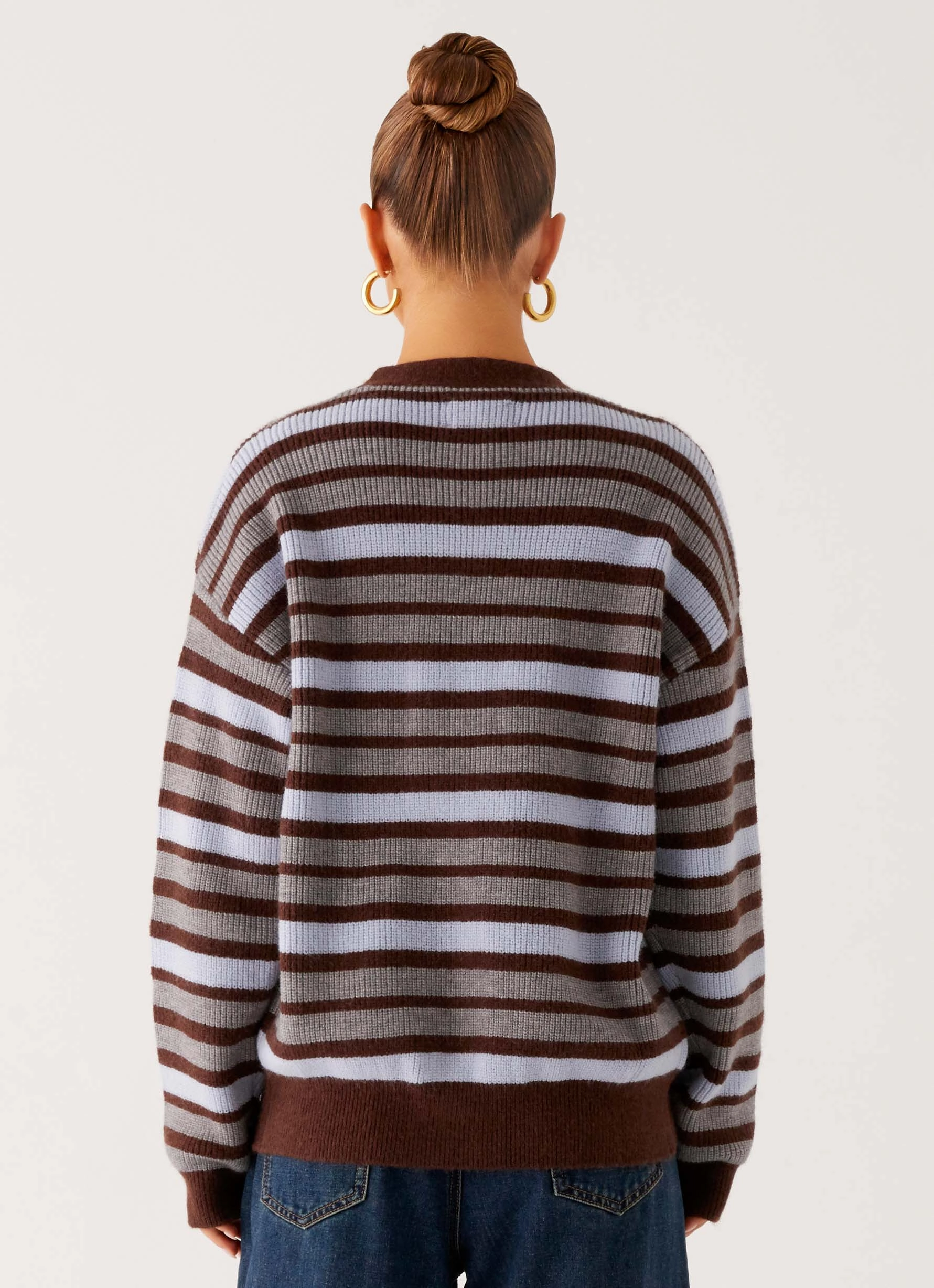 Dual Layer Insulation Charlie Oversized Cardigan - Tawny Stripe