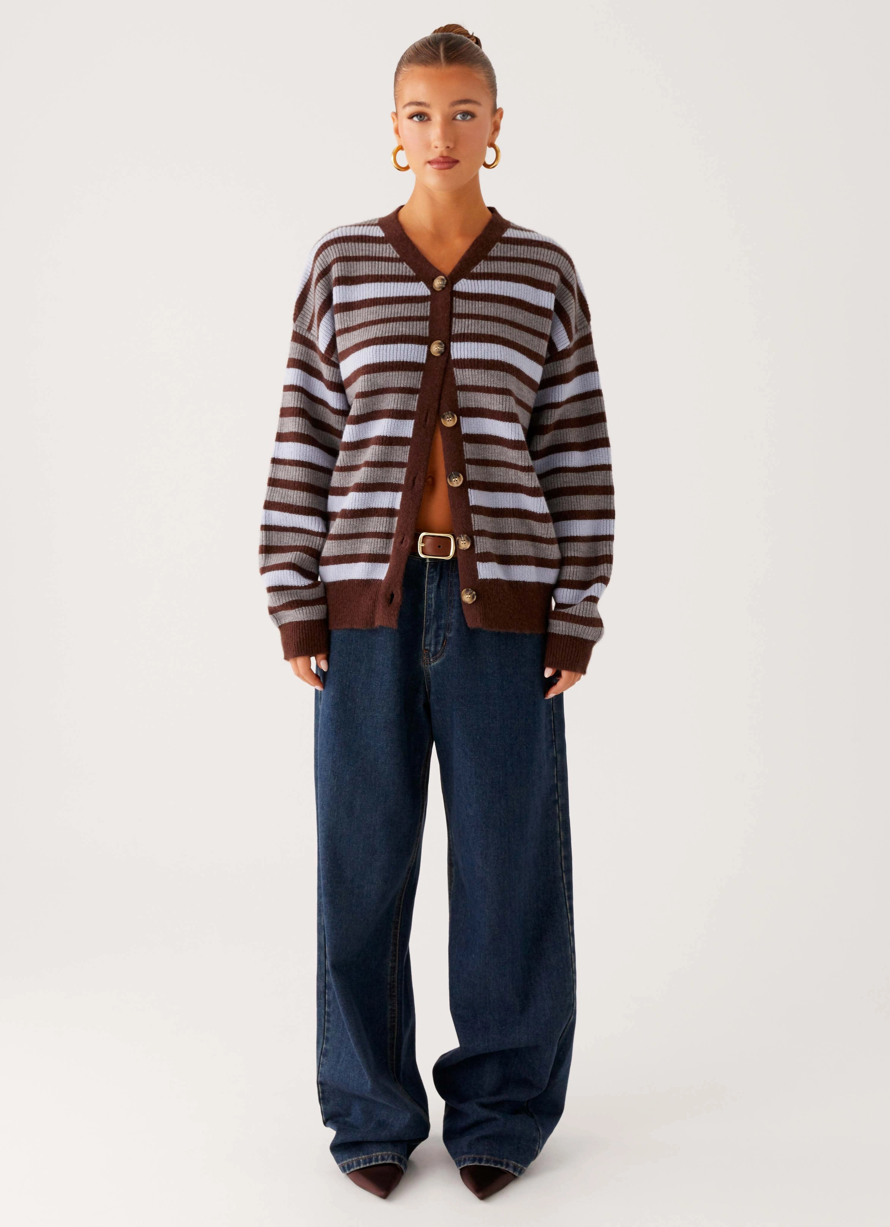 Charlie Oversized Cardigan - Tawny Stripe Non Irritating Seams Durable AbrasionResistant Panels