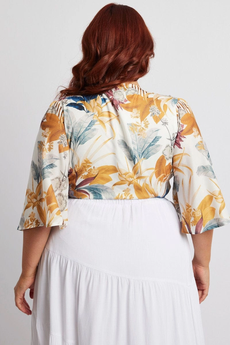 Multi Floral Flare Sleeve Bolero Tie Jacket Noise Reducing Hardware