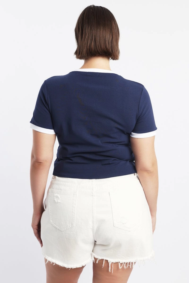 futuristic Blue Graphic T Shirt Short Sleeve Crew Neck