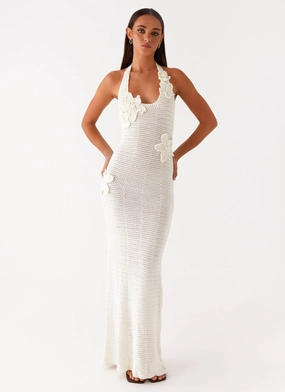 Satin Touch Novalee Flower Crochet Maxi Dress - Ivory