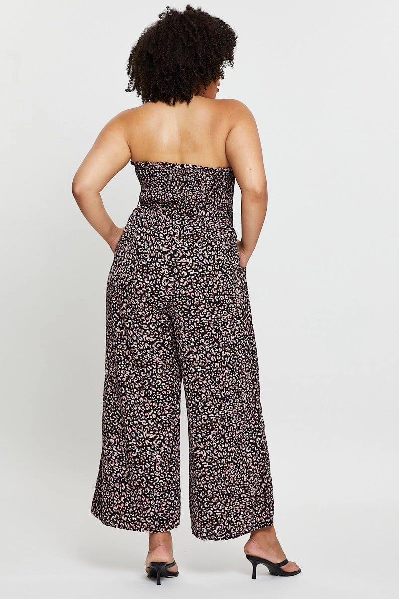 Animal Print Jumpsuit Strapless Waist Tie Relax Tones