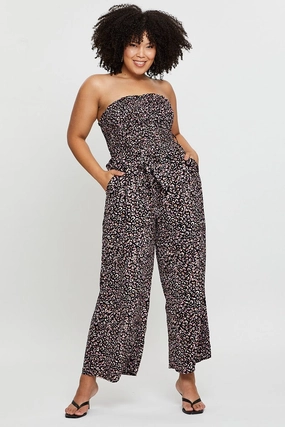 Animal Print Jumpsuit Strapless Waist Tie Light Flow