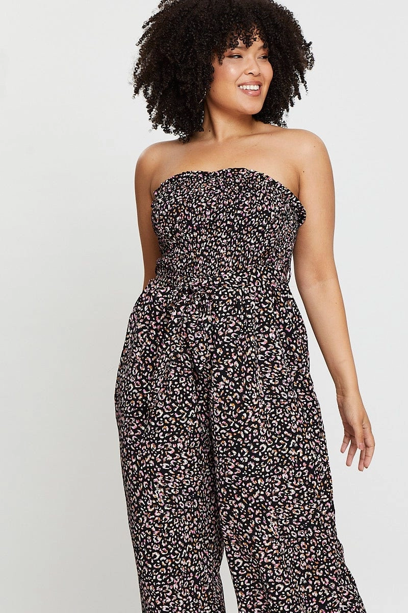 Fashionable Style Timeless Shape Animal Print Jumpsuit Strapless Waist Tie